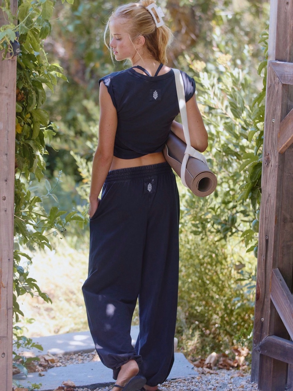 FP Movement Washed Look Navy Blue SET, loose joggers w/pockets, crop top S NWT